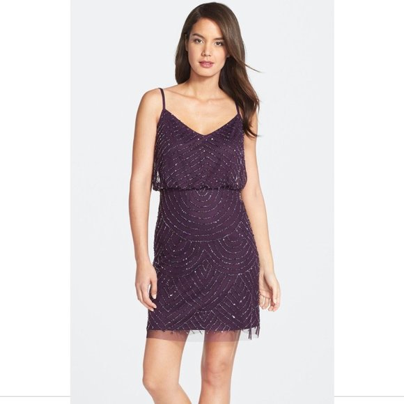 NEW Adrianna Papell Sequin Mesh Blouson Dress in Amethyst Purple [SZ‎ 10 ] - Picture 4 of 6